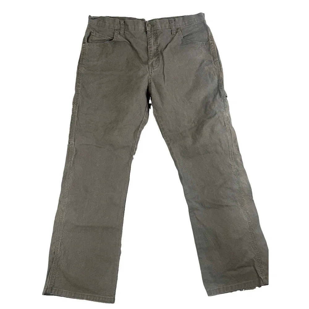 Dickies Carpenter Pants Mens 34x30 Gray Olive Stretch Duck Canvas Work Utility